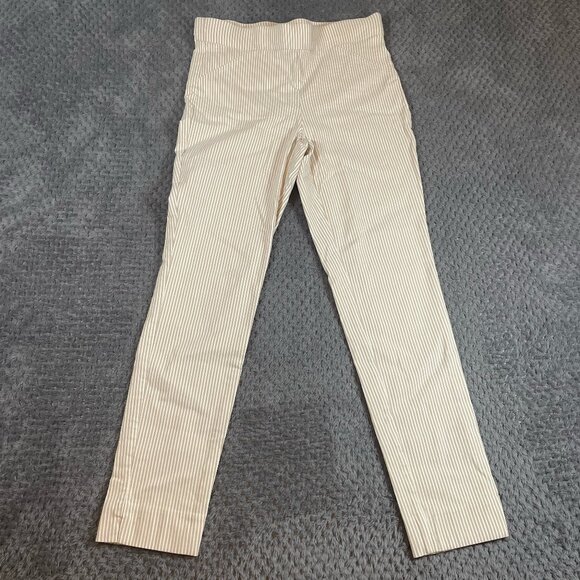 Anne Klein Women's Tan Pinstripe Pants Size Small Pull On Skinny Stretch - Picture 1 of 10